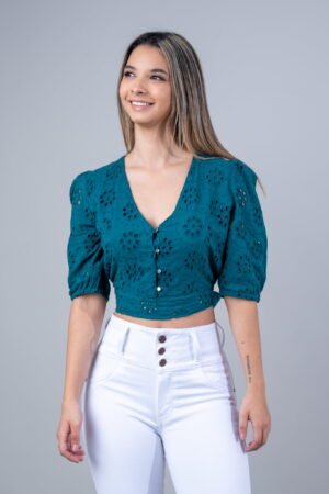 Blusa Crop Escote en V y Detalle de Lazo